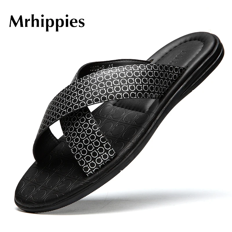 

Casual men sandals summer tide mens slippers 2017 hot british fashion man beach sandals genuine cow leather lazy pedal flip flop