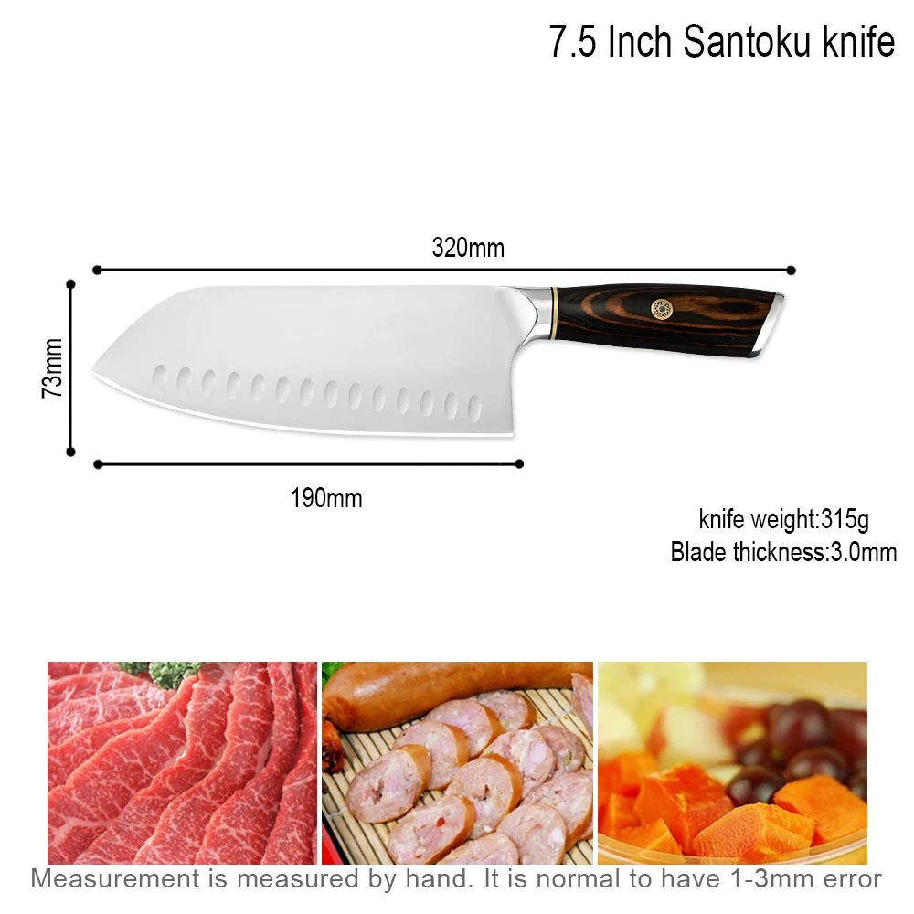 Нож Santoku из нержавеющей стали AINZUO 7,5 дюймов 5Cr15 стальной нож дизайн двойного назначения для разделки и резки кухонного ножа