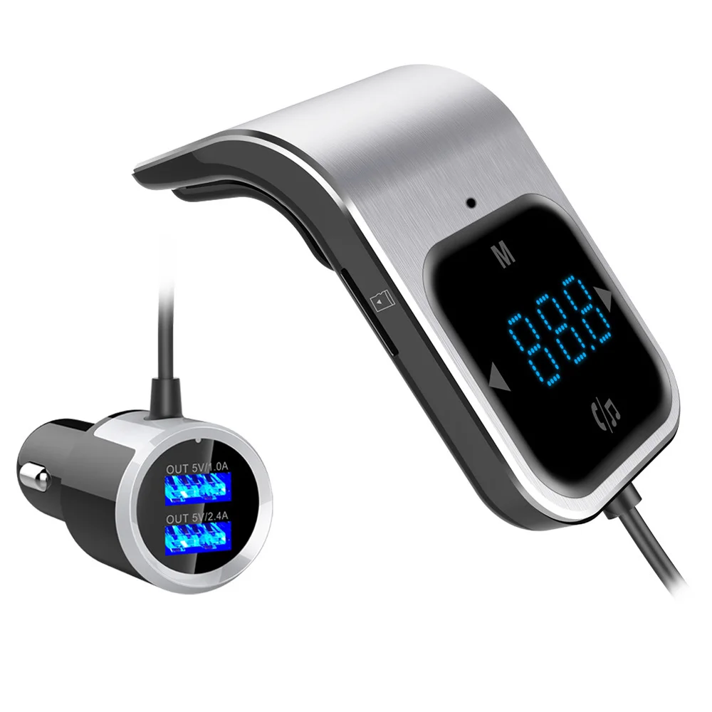 Портативный автомобиля Bluetooth 4,2 fm-передатчик MP3 плеер громкой связи Car Kit нажатием кнопки Bluetooth двойной зарядное устройство usb светодиодный