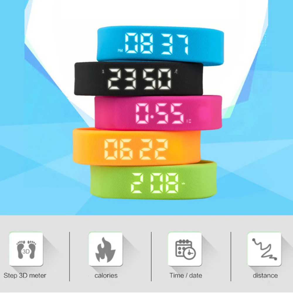 

3D T5 LED Pedometers Smart Wristbands Watch Children Display Sports Gauge Fitness Bracelet Pedometers Smart Step Tracker Pedome