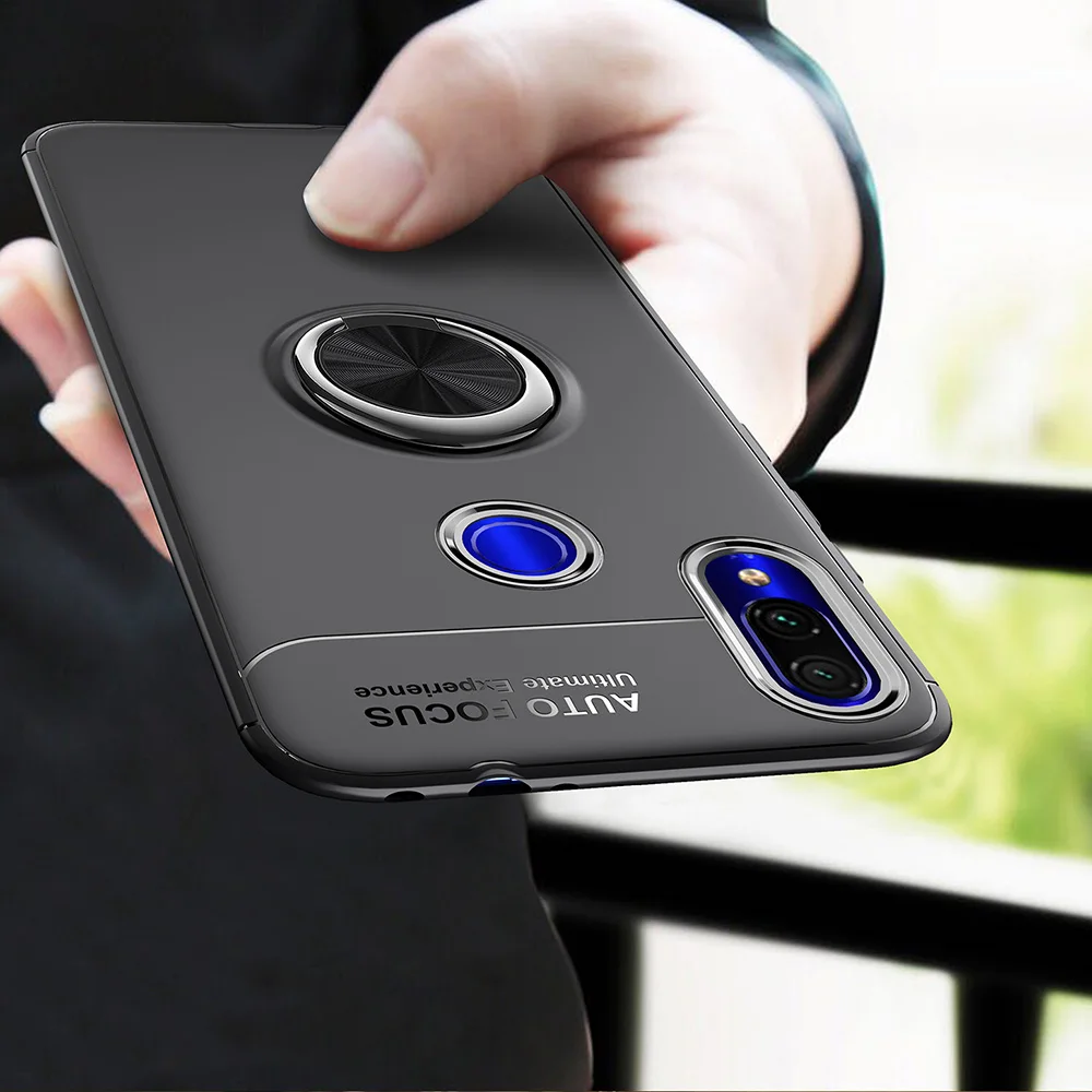 

For Xiaomi Redmi Note 7 Pro Case Redmi Note 7 Shockproof Bumper Ring Holder Soft Matte Silicone Back Cover for Redmi Note 7 Pro