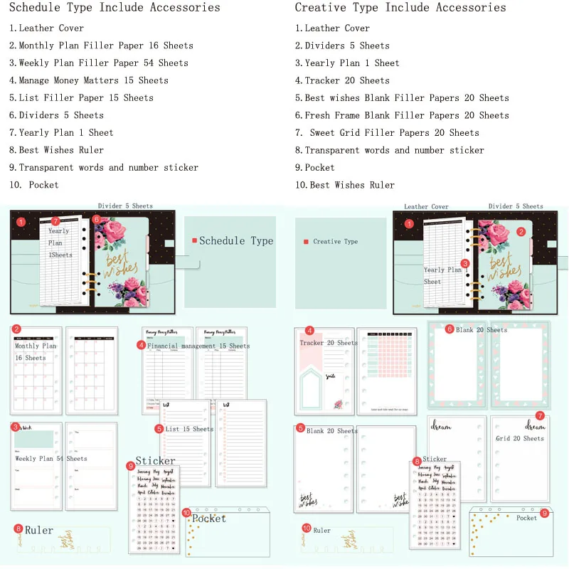 Cadernos organizador planejador notebook bonito presentes Size : A5&a6&a7