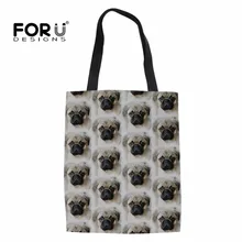 FORUDESIGNS Холщовая Сумка для покупок для девочек с принтом мопса Kawaii, женские сумки, сумка-тоут, повседневные сумки через плечо, многоразовые Экологически чистые