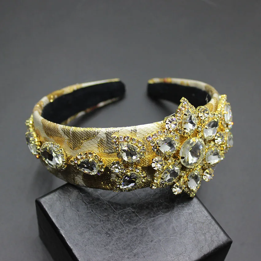 

big Crystal Handmade Flower Gold Headpieces Wedding Bridal hairband water droplets Crystal Headbands For Bride Jewelry 632
