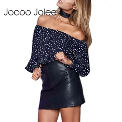 Jocoo Jolee сексуальная с открытыми плечами в горошек блузка рубашка рукав Винтаж шифоновая блузка уличная одежда женские летние блузки 2018