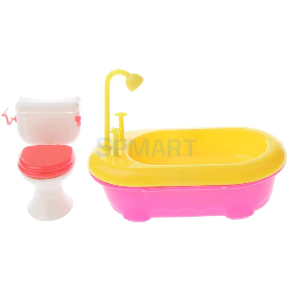 MagiDeal 1/6 Miniature MIni Bathtub+Toilet Model Dollhouse Furniture for 12 Inch Dolls Action Figures Accessory Children Toys