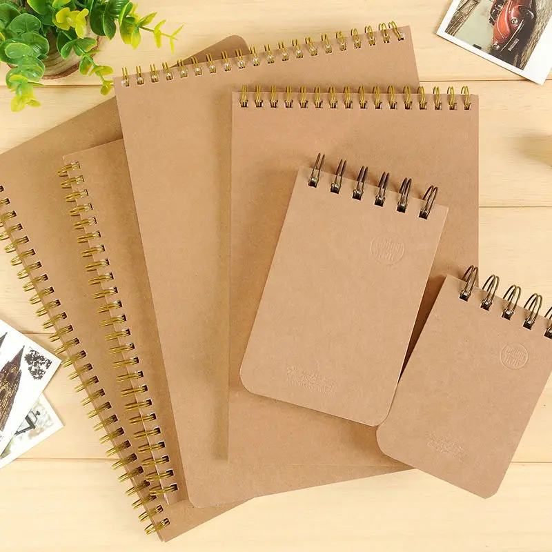 Kraft Cover notebook Double Spiral Wire Binding sketch book Inner Ruled