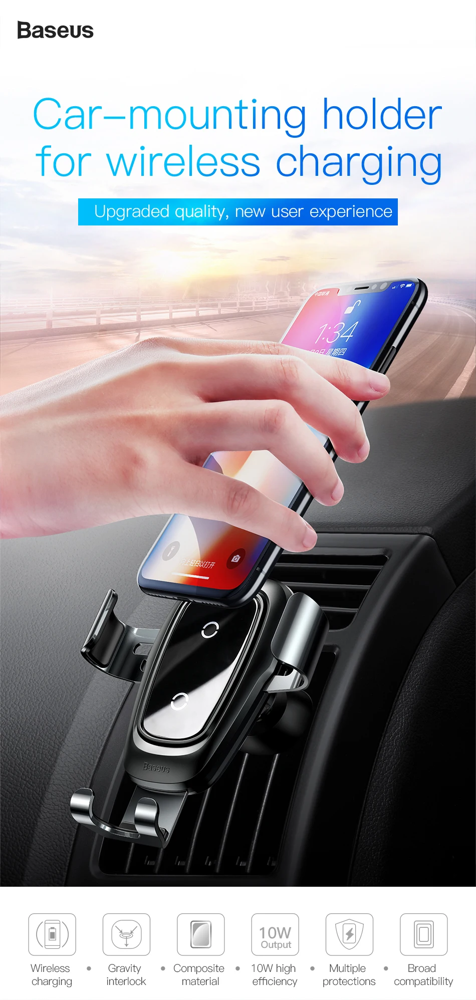 Baseus Qi, беспроводное зарядное устройство, автомобильный держатель для телефона для iPhone 11Pro, samsung, держатель для мобильного телефона, подставка, крепление на вентиляционное отверстие, Гравитационный автомобильный держатель