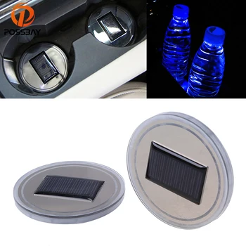 

POSSBAY Solar Cup Holder Mat Anti Slip Mat Bottle Bottom Pad LED Car Cup Holder Bottle Drinks Coaster Built-in Vibration