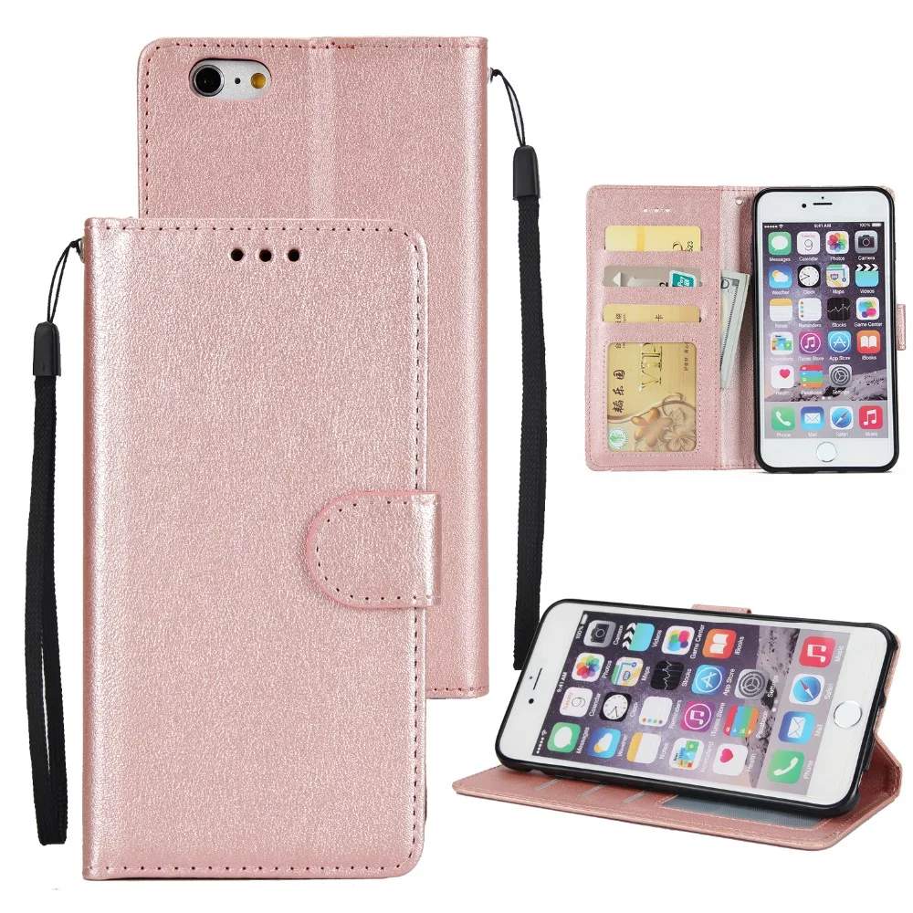 

For iPhone 7 6S Plus Case For iPhone SE PU Leather Wallet Case with Kickstand and Flip Cover for iPhone X XS XR XS MAX Rose Gold