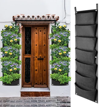 

Vegetable Plant Wall Hanging Planting Bags Garden Vertical Gardening 7 Pockets Black Felt Fabric Grow Bag Pots Garden Supplies
