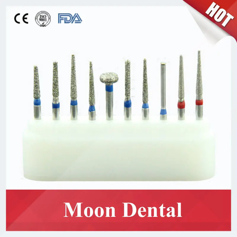 

10 Pieces/set Dental Diamond FG High Speed Diamond Burs For Polishing Smoothing with 1 White Burbox