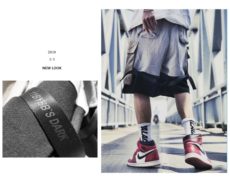Summer Street Men Shorts Multi-pocket Patchwork Overalls Hip Hop Shorts Men Loose Streetwear Pants Japanese Shorts Joggers S6T93