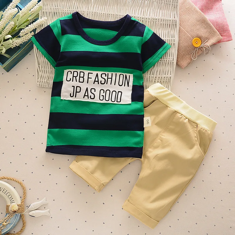 

0-4 Years Old Baby Boy Clothes Young Childrens Clothing Letter Short-Sleeved Shirt + Shorts 2PCS Clothing Suit Babe Jogging Suit