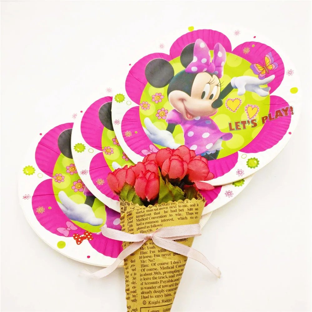 

10pcs/set Minnie Mouse Disposable Dinner Paper Plates Baby Shower Decor Happy Birthday Party Supplies Party Tableware