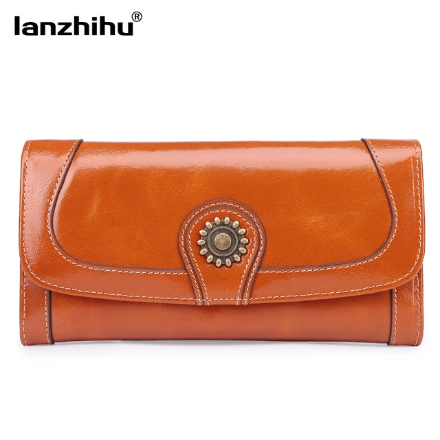 2017 Vintage Women Genuine Leather Wallet Long Leather Wallets for Women Luxury Brand Ladies ...