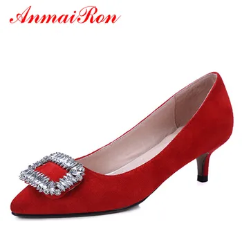 

ANMAIRON Pointed Toe Crystal Charms High Heels Spring&Autumn Pumps Shoes Woman Large Size 34-43 Sweet Pink Shoe Ladies