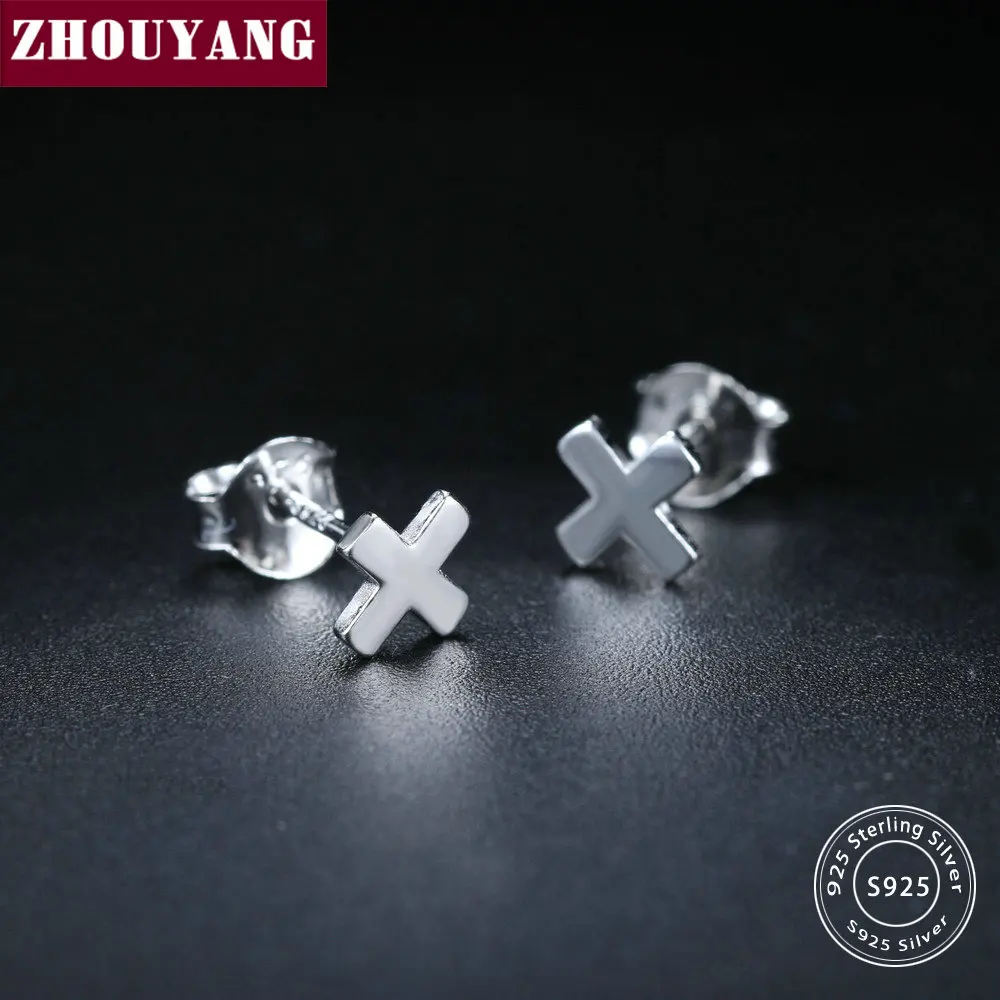 ZHOUYANG, новинка, изысканные серебряные серьги-гвоздики с крестом, 925 пробы, ручной работы, серебряный цвет, S925, модные ювелирные изделия для женщин, подарок EY086