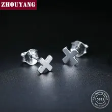 ZHOUYANG, новинка, изысканные серебряные серьги-гвоздики с крестом, 925 пробы, ручной работы, серебряный цвет, S925, модные ювелирные изделия для женщин, подарок EY086