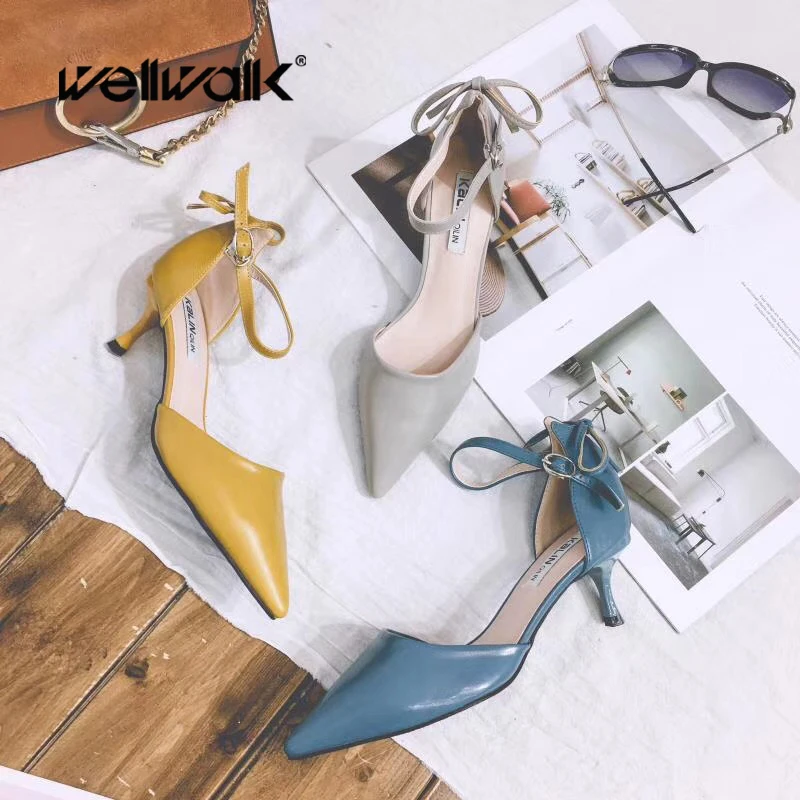 Tacones Sexy Tobillo Calzado Dedo Las De Tacón Zapatos amarillo Elegante Puntiagudo Correa gris Del Azul Pie Sandalias Mujer Mujeres n0wxq