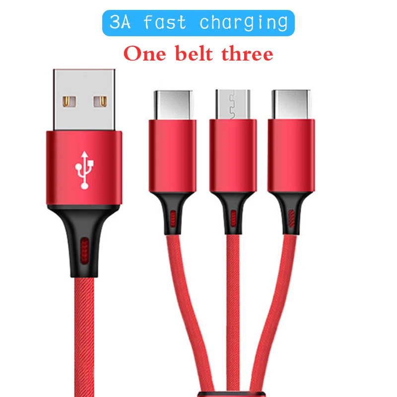 3.0A كابل يو اس بي ل فون X 8 7 6 سريع شحن 3 في 1 النايلون مايكرو كابل usb لسامسونج S9 الروبوت نوع C الهاتف المحمول كابل