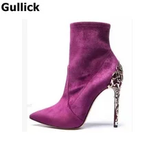 Gullick/Новинка; женские замшевые эластичные сапоги; узкие сапоги до бедра; сапоги до колена; пикантные сапоги на высоком каблуке-шпильке с острым носком
