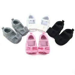 Осень 2017 г. новые милые детская обувь для новорожденных с бантом для маленьких девочек Вязание кроватки обувь мягкая подошва против
