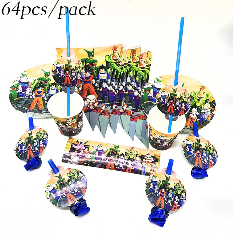 64pcs/pack Dragon Balls disposable tableware Dragon Balls disposable napkins plates cups party banners baby shower decorations