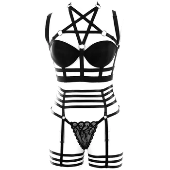 

Pentagram Body Harness Suit Top halter Cage Bra Garter Belts bottom Chest Harness Women Belts Adjust Fashion Leg Harness