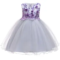Детское платье до колена с блестками и цветочным узором для девочек 2-10 лет, Детские платья для девочек на день рождения, платья с