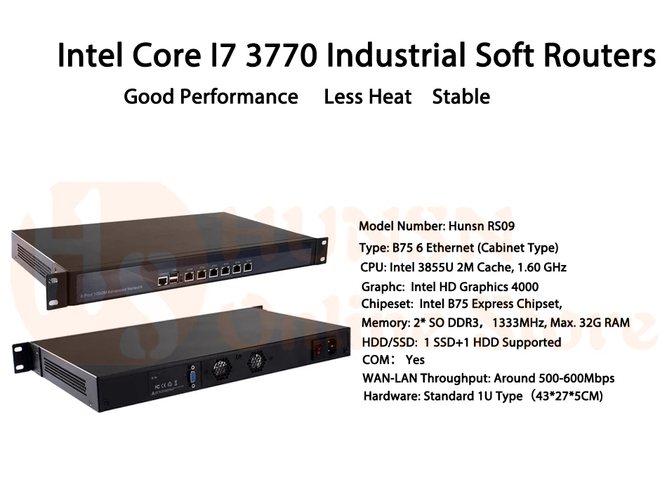 Брандмауэр Mikrotik Pfsense сети VPN Security Appliance маршрутизатор ПК Intel Core I7 3770, [HUNSN RS09], (6Lan/2USB/1COM/1VGA)