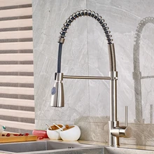 Роскошный Твердый латунный матовый никелевый пружинный кухонный смеситель для раковины с одним отверстием