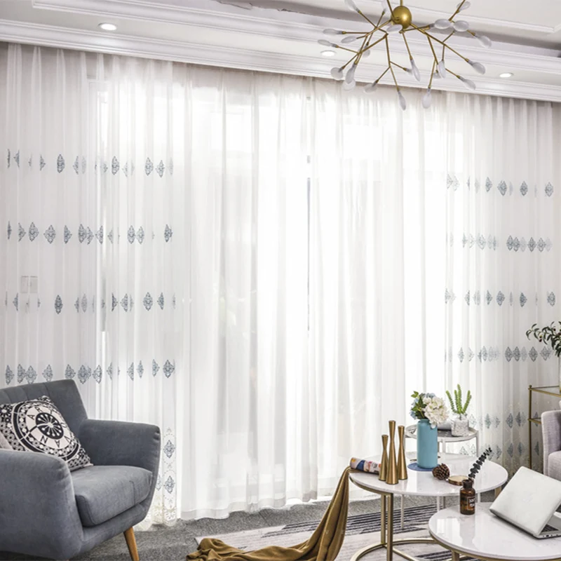 European Luxury Mesh Embroidered Curtain for Bedroom Delicate Sheer Fabric Window Cortina M068C