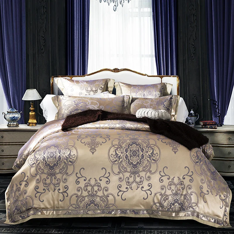 Luxury satin duvet cover set-jacquard quilt cover/100% cotton bed sheets/pillow case,4/6pcs adults bedding set,queen king size