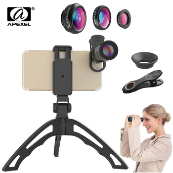 

Apexel Universal 20X Zoom Telephoto Optic Lens Fish eye Wide Angle Macro Lens with phone holder tripod For iPhone Samsung huawei