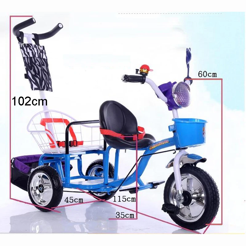 Трехколесный велосипед с двойным сидением 12 дюймов для детей|tandem trike|tricycle twinskids