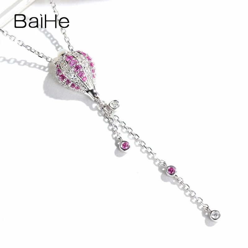 BAIHE Solid 18 K Белое Золото(AU750) сертифицировано натуральными бриллиантами розовый sapphirs женские модные ювелирные изделия Подарочные ожерелья
