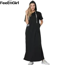 FeelinGirl Autumn Winter Women Streewear Pullover dresses Thickening Female warm Sweater DRESS Short Sleeve Hoodies -B