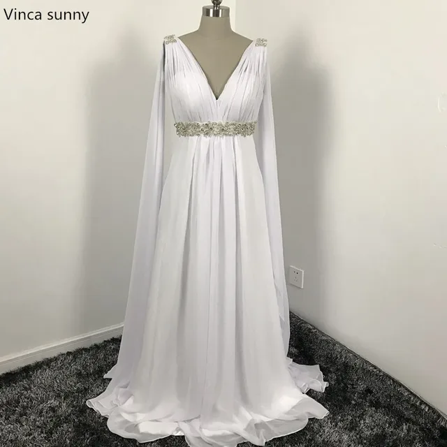 Greek Style Wedding Dresses With Watteau Train 2017 V Neck Long Greek Style Wedding Dresses With Watteau Train 2017 V Neck Long Chiffon Grecian Beach Maternity