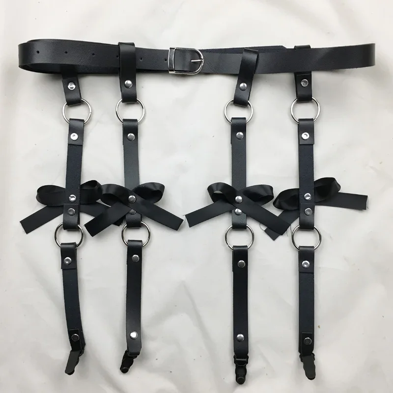 Sexy Women Leather Waist Belt Bow Handmade Punk Costume Oround Waist