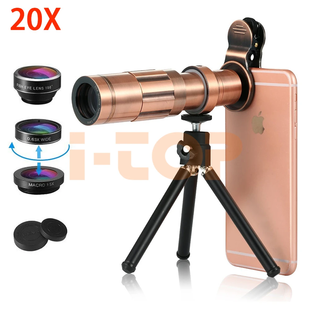 

2018 Mobile lenses Kit HD 20X Telephoto Telescope Zoom Lentes Fish eye Macro Wide Angle Lens For iPhone X 6 6S 7 8 Plus Samsung