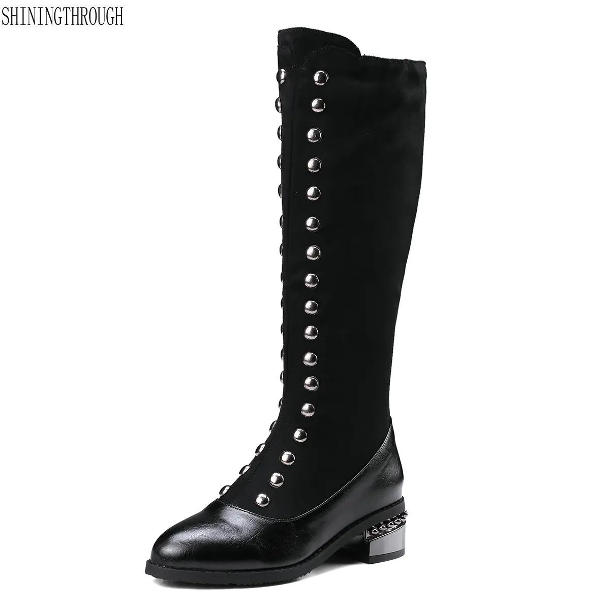 

2018 Sexy Stretch soft leather thigh high boots women knee high boots autumn winter woman rivets shoes ladies boots