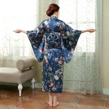 Японские кимоно юката Халат с Оби Повседневное Домашняя одежда атлас с цветочным принтом традиции пижамы Винтаж халат пижамы 103101