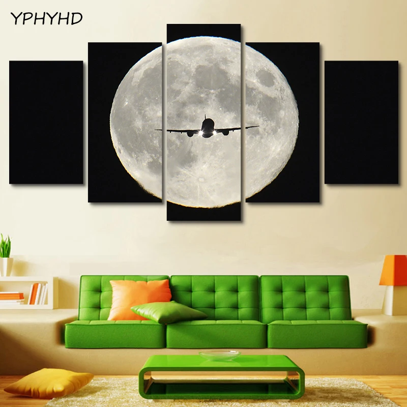

YPHYHD Painting Canvas Modern Home Decoration Living Room Picture 5 Panel the Dark Side of the Moon Aircraft Poster Picture Art