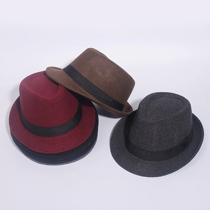 Gray Black Fedora Hat Classical Wide Brim Hat Men Solid Men's Dad Vintage Top Jazz Hat Autumn Winter Bowler Sombrero Felt Cap