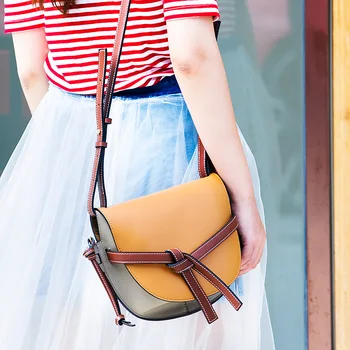 

2018 New Style Dumplings Bag Genuine Leather Split Leather Panelled Color Fashion Women Messenger Crossbody Bags Shoulder Bag
