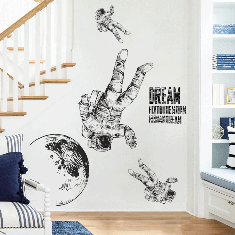 127*120 см космический астронавт настенные наклейки для мальчиков комнаты эскиз стиль земли декоративные винилы для стен Детская комната украшения