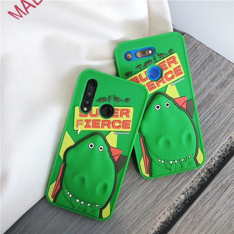 

Silicone Phone Cases For Huawei Honor 8X Play 3D Cartoon Cute Toy Story Rex The Green Dinosaur Back Cover For Honor 10 View 20