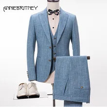 2018 New Brand Blue Linen Suit Men Slim Fit Wedding Suits for Men Summer Beach Groom Blazer Style Gentle 3 Piece Terno Masculino 2018 New Brand Blue Linen Suit Men Slim Fit Wedding Suits for Men Summer Beach Groom Blazer Style Gentle 3 Piece Terno Masculino