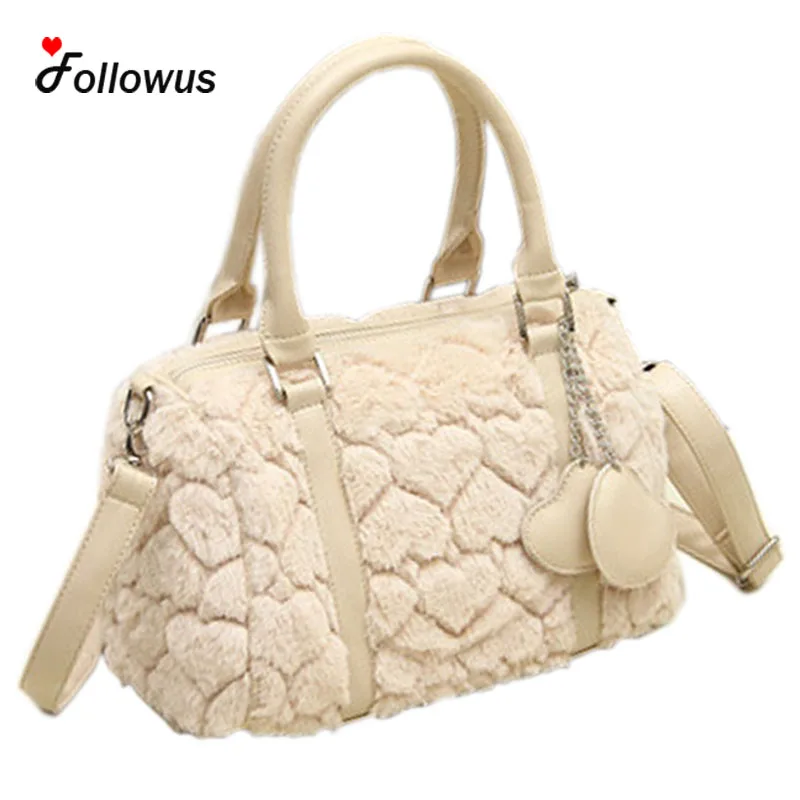 Women's Handbags Faux Rabbit Fur Women Winter Messenger Bags 2016 Heart